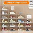 3 Pack Clear Acrylic Sneaker Shoe Display Case,Shoe Storage Boxes Stackable,Acrylic Boxes for Shoes Display with Lid,Boot Storage Organizer for Tall Boot,Purse Handbag Organizer for Closet
