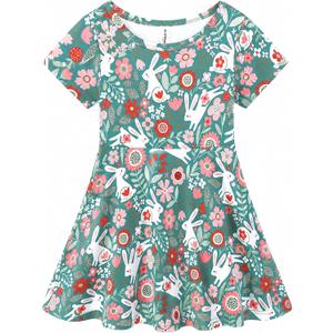 Mud Kingdom Girls Holiday Swing Dress Twirly Skater Short Sleeve A-Lined