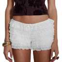 Faretumiya Women Mesh Lace Bloomer Shorts Y2k Layered Ruffle Frilly Booty Shorts Fairy Bow Sexy Boy Shorts Panties size S