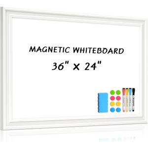 White Board for Wall, 36'' x 24'' Magnetic Dry Erase Board, Decorative Whiteboard with Plain White Wooden Frame, Hanging Writing Board for Home Office School Dorm