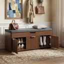 37.4" W Shoe Bench with Storage, Lift Top Entryway Bench, Walnut, 37.4"Wx14.2"Dx18.1"H