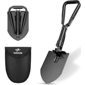 18.5" Folding Shovel, Collapsible Shovel for Car Snow, Camping Shovel and Pickax, Military Entrenching Tool for Gardening, Camping, Sand, Off Road, Portable Car Emergency kit (Black)