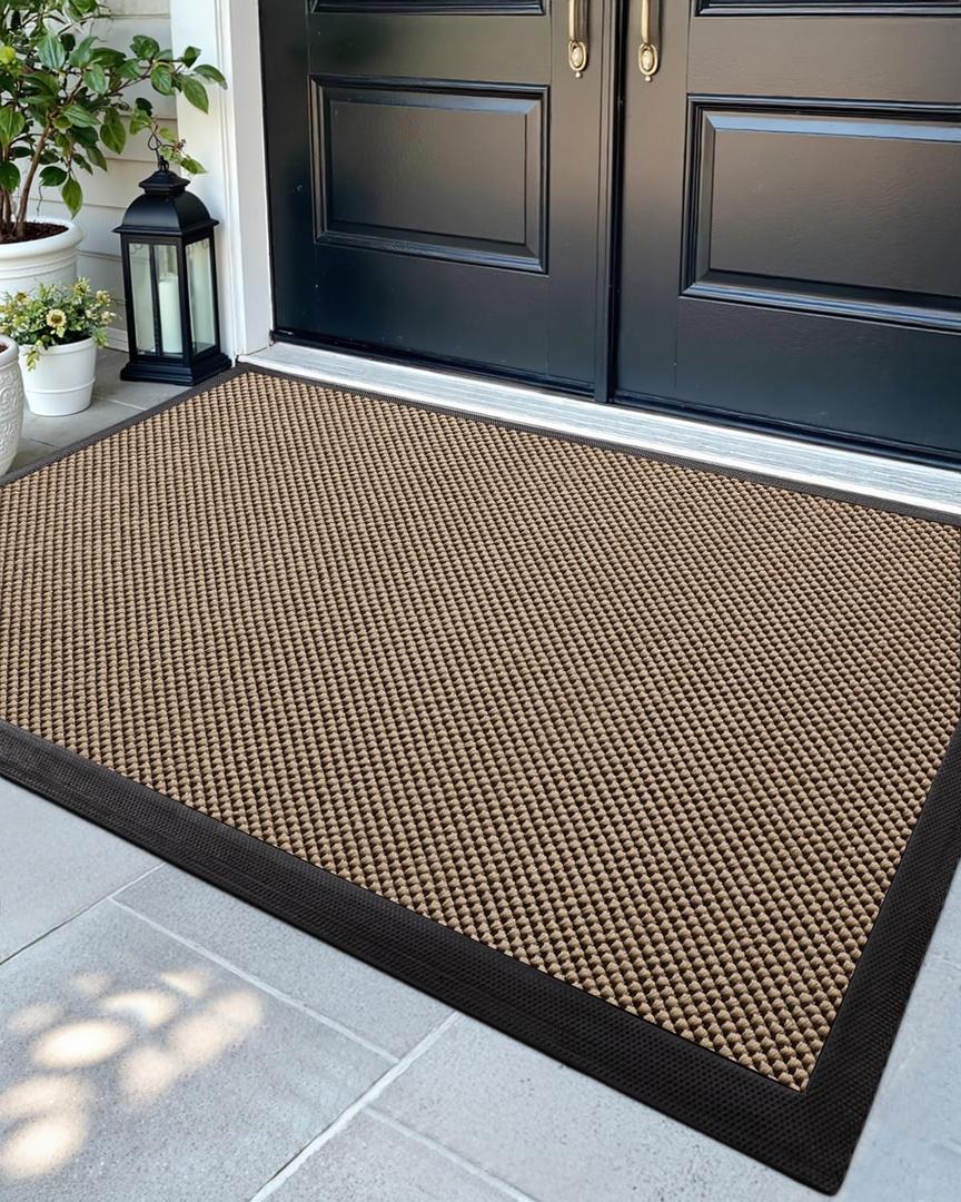 DEXI Front Door Mat Outside Entrance, 2x4 ft Rubber Entry Doormat Heavy Duty, Non Slip Welcome Mats for Inside House Floor Entryway Exterior Patio, Beige