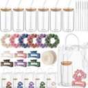 SiliFine 25 Pcs/6 Set Birthday Gifts for Girls, Macaron Birthday Gifts Party Supplies 6 Glass Cups 6 Hair Bands 6 Hair Clip 6 Tote Bags 1 Ribbon for Women Spa Sleepover Slumber Party Favor