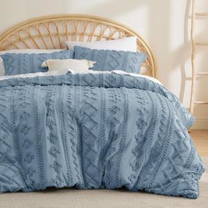 Bedsure Boho Duvet Cover Queen Size, Soft & Comfortable Elegant Design Boho Bedding for Decoration, Machine Washable Comforter Cover for All Seasons,Includes 1 Duvet Cover & 2 Pillow Shams,Dusty Blue (Queen (90" x 90"))