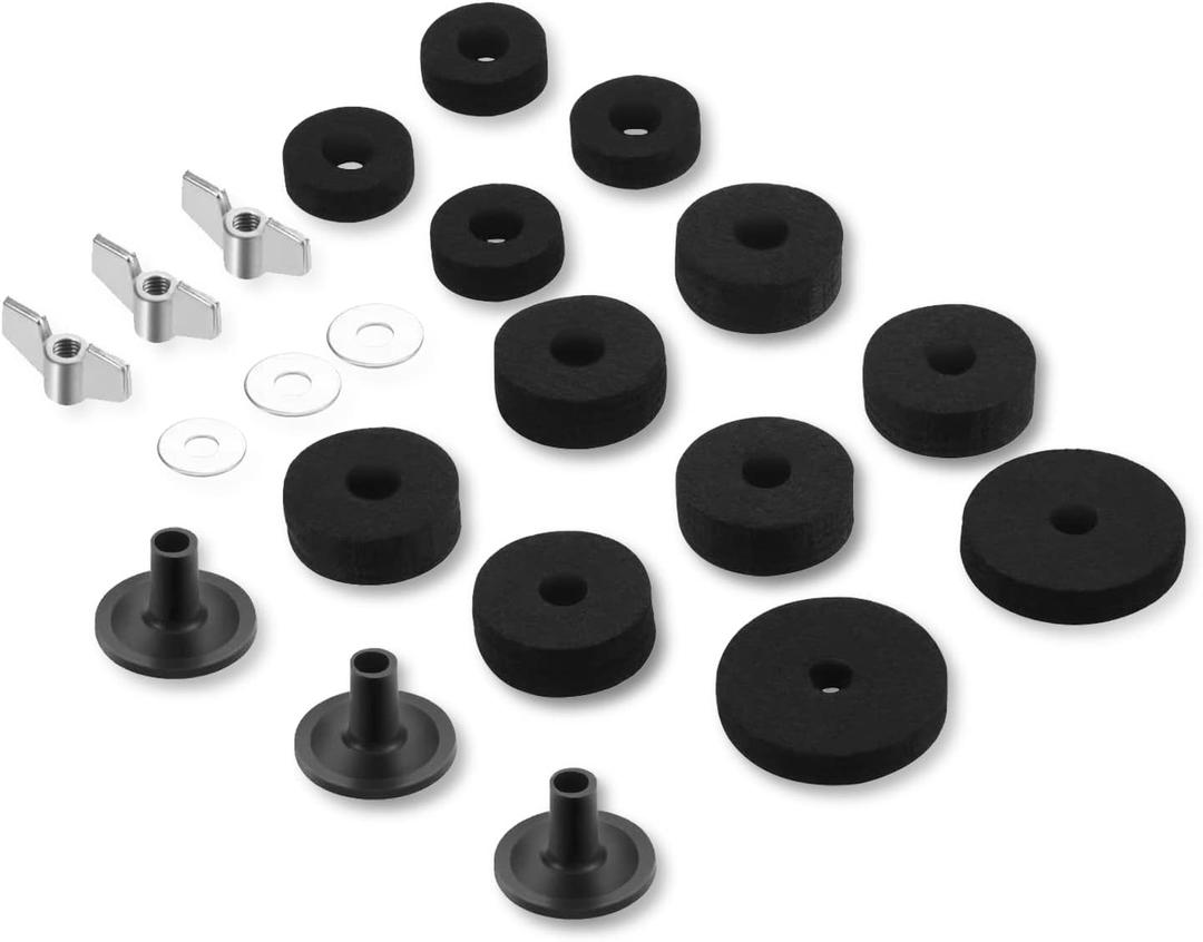 21 Pcs Cymbals Replacement Accessories Cymbal Stand Felts Hi-Hat Clutch Felt Cup with Sleeves, Base Wing Nuts and Washers for Drum Set Black
