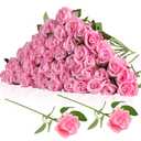 48 Pcs Silk Purple Rose Bouquet Bridal Artificial Flowers, Fake Rose Long Stem Realistic Artificial Flowers for Wedding Arrangement Centerpiece Party Decor (48 Dark Pink)