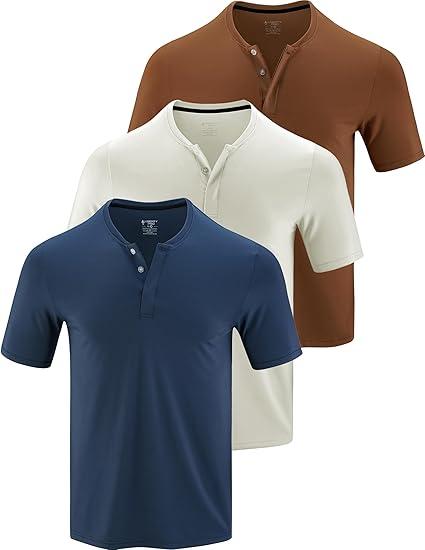 3 Pack: Mens Polo Shirts, Business Casual Golf Henley Work Shirts for Men, Collarless Short Sleeve Stylish Athletic Tshirts
XL