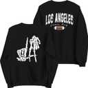 Football Sweatshirt Women Los Angeles Graphic Shirts Oversized Print Sweatshirts Loose Casual Tops (Black, L)