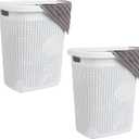 Mind Reader 50L Slim Laundry Hamper, Clothes Basket, Lid, Wicker Design, Plastic, 17.65"L x 13.75"W x 21"H, Set of 2, White