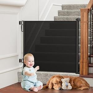 Retractable Baby Gate, PRObebi Retractable Dog Gate for Babies and Pets 34" Tall Extends to 55" Wide, Retractable Mesh Gate for Doorways, Stairs, Hallways, Indoor/Outdoor (Black)