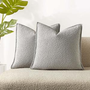 JUSPURBET 24x24 Throw Pillow Covers Set of 2 Decorative Pillow Covers for Couch Sofa Bed Cozy Boucle Textured Cushion Covers Cases with Invisible Zipper for Living Room Home Decor,Silver Grey