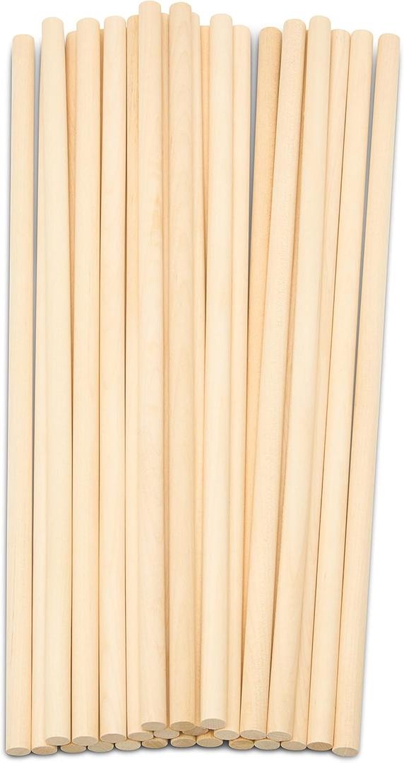 Wooden Dowel Rod, 3/8 Inch x 12 Inch Wood Dowels, Pack of 25 Wooden Dowels for Crafts, Unfinished Hardwood Wooden Dowels Rods, Strong Wood Rod Dowels for Crafting and DIYers