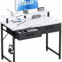 Pamray 32 Inch Small Computer Desk with Monitor Stand Home Office Desks with 2 Drawers for Bedroom Study Writing and Work Table for Small Spaces Marble