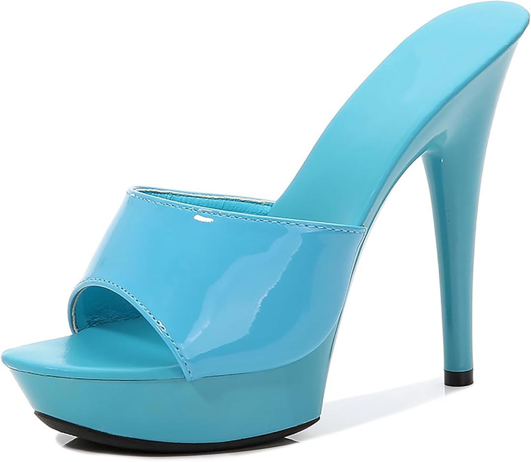 Women Fish Mouth Sky High Heel Platform Sexy Party Slides Round Open Toe Slip On High Heeled Backless Prom Sandals Fashion Stiletto Dress Bridal Evening Shoes 8