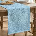 Artoid Mode Light Blue Soft Cotton Jacquard Dahlia Floral Pinnata Spring Table Runner, Holiday Kitchen Dining Table Decoration for Home Party Decor 13x72 Inch
