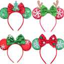 Christmas Headband Mouse Ears Bow Headbands,Sequin Snowflakes Christmas Tree Elk Headbands Hair Accessories for Christmas Cosplay Party Favors(4 PCS)