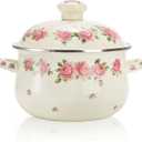 SOUJOY Enamel Stockpot with Lid, 2.8 Quart Retro Cooking Pot, Vintage Floral Stew Bean Simmer Pot with Handle, Kitchen Soup Pot, Safe for Induction Cookers, Gas Stove