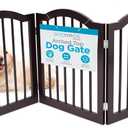 INTERNET'S BEST Arched Top Dog Gate | 3 Panel, 24" H Wooden Pet Barrier for Dogs or Cats | Freestanding Folding Room Divider for Doorways, Hallways, Stairs, and Porch | Portable, Extra Wide | Espresso