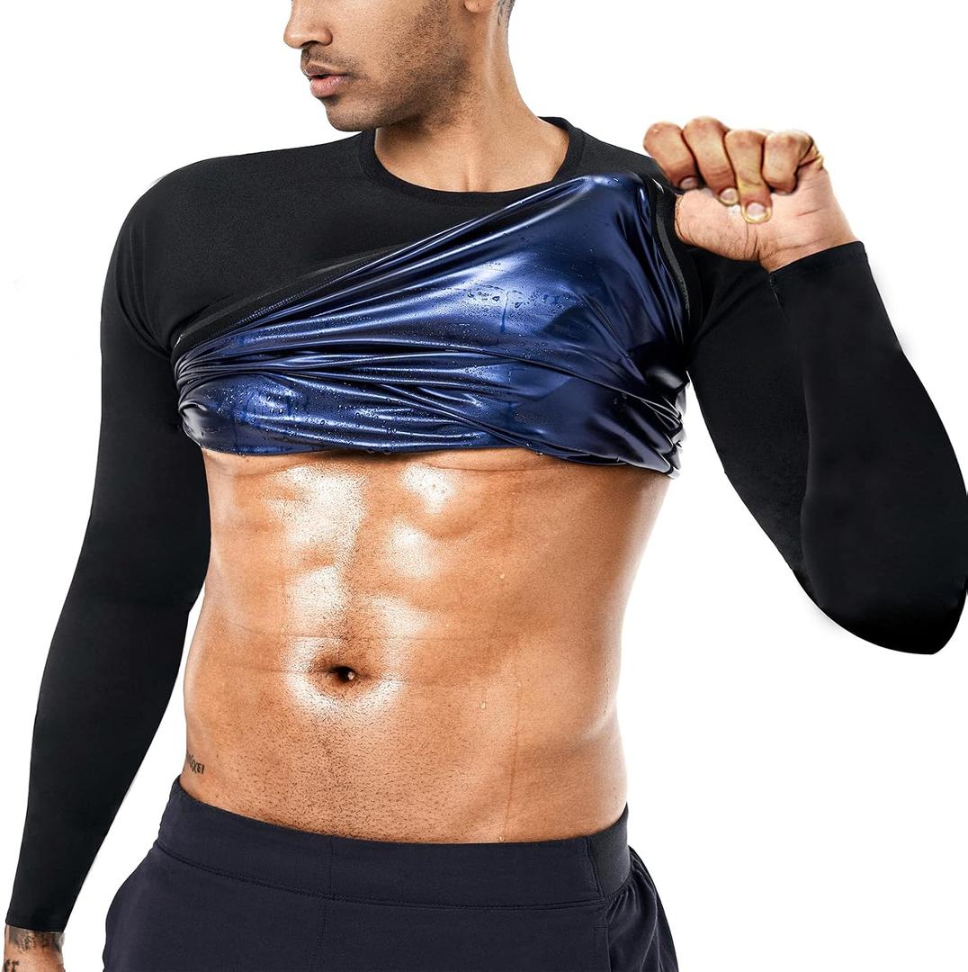 Sauna Sweat Suits Shirt Waist Trainer for Men Compression Vest Workout Gym Clothes Sweat Enhancer Long Sleeve XL