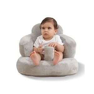 AGITVPS Upgrade Inflatable Baby Seat with Tray for Babies 3-36 Months, Built in Air Pump Bumbo Seat with Tray, Baby Chair Sit Me up Floor Seat for Baby, Learning to Sit&Feeding (Velvet Pillar-Gray)