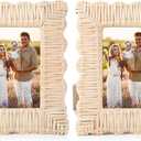 Lineshading 2 Pack Scalloped Woven Wicker Picture Frame 4 x 6 Inch Rattan Photo Frame for Wall Tabletop Display Home Decor Accessories Gifts for Family Friends