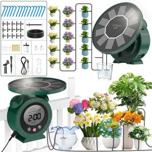 Solar Drip Irrigation System for Outdoor/Indoor,Solar Automatic Drip Irrigation System, Alarm-Clock Shaped Garden Drip Irrigation System Kit with 2200 mAh Battery Humidity Monitoring