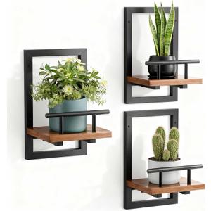 bosbo Floating Shelves for Wall, Plant Shelf Indoor, Wall Planters for Indoor Floating Plant Shelves for Bedroom, Living Room, Kitchen, Office, Bathroom Decor (3 Pack)