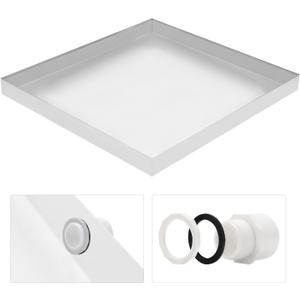 Heavy Duty Washing Machine Drain Pan 19 Guage Thick Stainless Steel 32X30X2-1/2in, Including 1" Drain Fittings (Matte White)