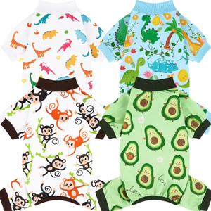 XPUDAC 4 Pack Dog Pajamas Soft Strechy Summer Doggie Clothes for Small Medium Dogs Boy Girl Dog Onesie Puppy Pjs Cat Apparel-Medium