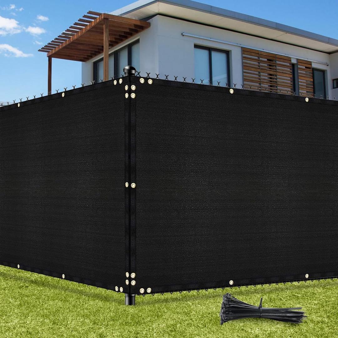 UIRWAY Privacy Screen Fence 4ft x 50ft Black, Heavy Duty 170GSM 90% Blockage Chain Link Fence Privacy Screen, UV Resistant Outdoor Windscreen Shade Net for Backyard Garden Patio Yard with Cable Ties