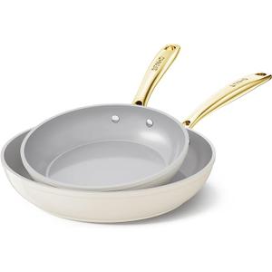 Sanho Ceramic NonStick Frying Pan, 8 & 10 Inch Frying Pans Skillet, Non Stick Egg Pans with Cool Touch PVD Handle for Induction, Dishwasher & Oven Safe, PTFE & PFOA Free, Non Toxic for Healthy Cooking