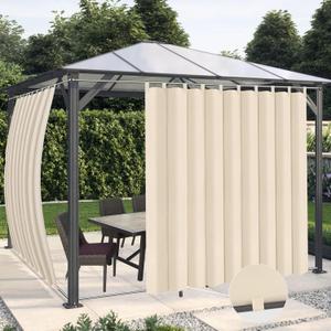 OutdoorLines Waterproof Outdoor Curtains for Patio - Windproof Tab Top Gazebo Curtain Panels - Privacy Sun Blocking Outside Curtain Set for Porch, Pergola and Cabana 110 x 108 inch, Beige, 2 Panels