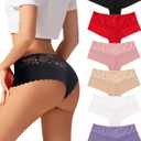 Sexy Underwear for Women Lace Cheeky Panties Breathable Bikini for Ladies 6 Pack (Black,nude,pink,purple,white,red)
