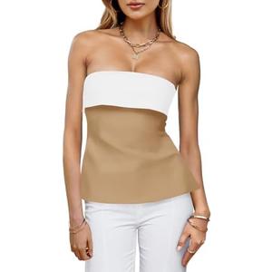 Imily Bela Womens Strapless Tube Tops 2025 Trendy Sexy Backless Going Out Bandeau Top Side Split Summer Color Block Outfits, S