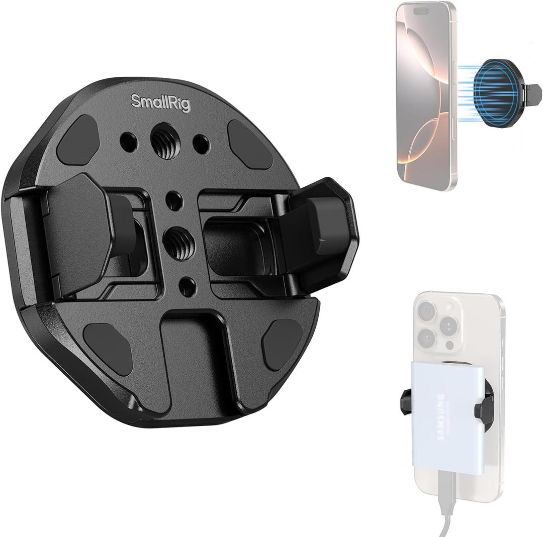 SMALLRIG SSD Magnetic Phone Mount Bracket SSD Holder with Magsafe, 45-70mm（1.77''-2.76'' Wide Clamping, 1/4"-20 Threads and Cold Shoe, for Samsung T3/T5, for SanDisk, for Crucial, for iPhone - 5157