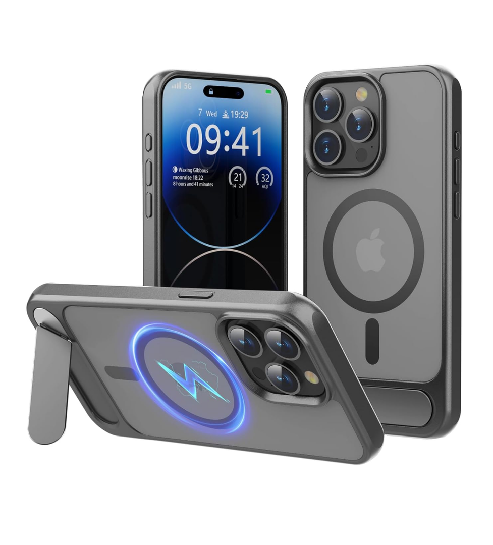 Temdan Magnetic Compatible with iPhone 16 Pro Case, [Built-in Invisible Kickstand][Compatible with MagSafe] [Military Grade Shockproof] Slim Translucent Matte Phone Case for iPhone 16 Pro 6.3" Gray