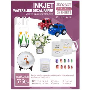 20 Sheets Waterslide Decal Paper Inkjet Clear,8.5X11 Inch Water Slide Transfer Paper Transparent Printable for Tumblers,Ceramics,Plastics,Glasses,DIY