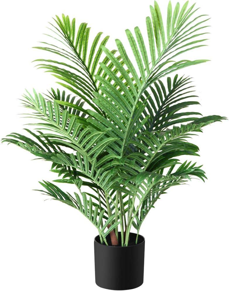 Fopamtri Fake Majesty Palm Plant 3 Feet Artificial Majestic Palm Faux Ravenea Rivularis in Pot for Indoor Outdoor Home Office Store, Great Housewarming Gift (3ft)
