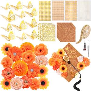 Wavwavw 43 PCS DIY Graduation Cap Decorations Kit, Grad Cap Decorations Included Faux Flowers 3D Butterfly Self Adhesive Rhinestones Stickers Alphabet Letter Stickers for Grad Party Decor(Orange) Wavwavw 43 PCS DIY Graduation Cap Decorations Kit, Grad Cap Decorations Included Faux Flowers 3D Butterfly Self Adhesive Rhinestones Stickers Alphabet Letter Stickers for Grad Party Decor(Orange)