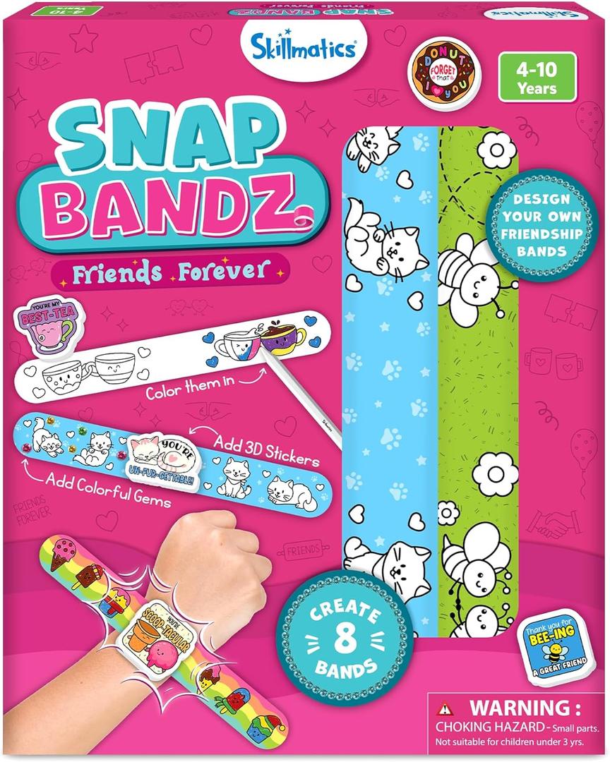 Skillmatics Craft Activity - Snap Bandz, Friendship Bands, DIY Jewelry Art & Craft Activity, Mess-Free, Creative Kit, 8 Bands (8.6"), Gifts for Girls & Boys Ages 4, 5, 6, 7, 8, 9, 10