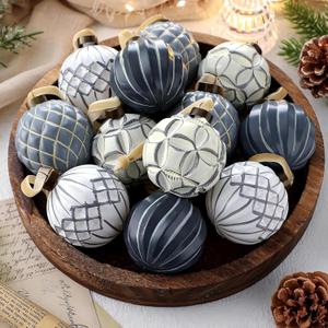 Bucherry 12 Pcs Neutral Textured Christmas Ball Ornaments 2.4 Inch Vintage Rustic Christmas Tree Decorations Farmhouse Distressed Xmas Hanging Ornaments for Tree Home Indoor Decor (Gray)