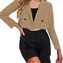 Womens Cropped Blazer Business Casual Lightweight Long Sleeve Suit Jacket Work Office Blazer for Women (Large, Tan)