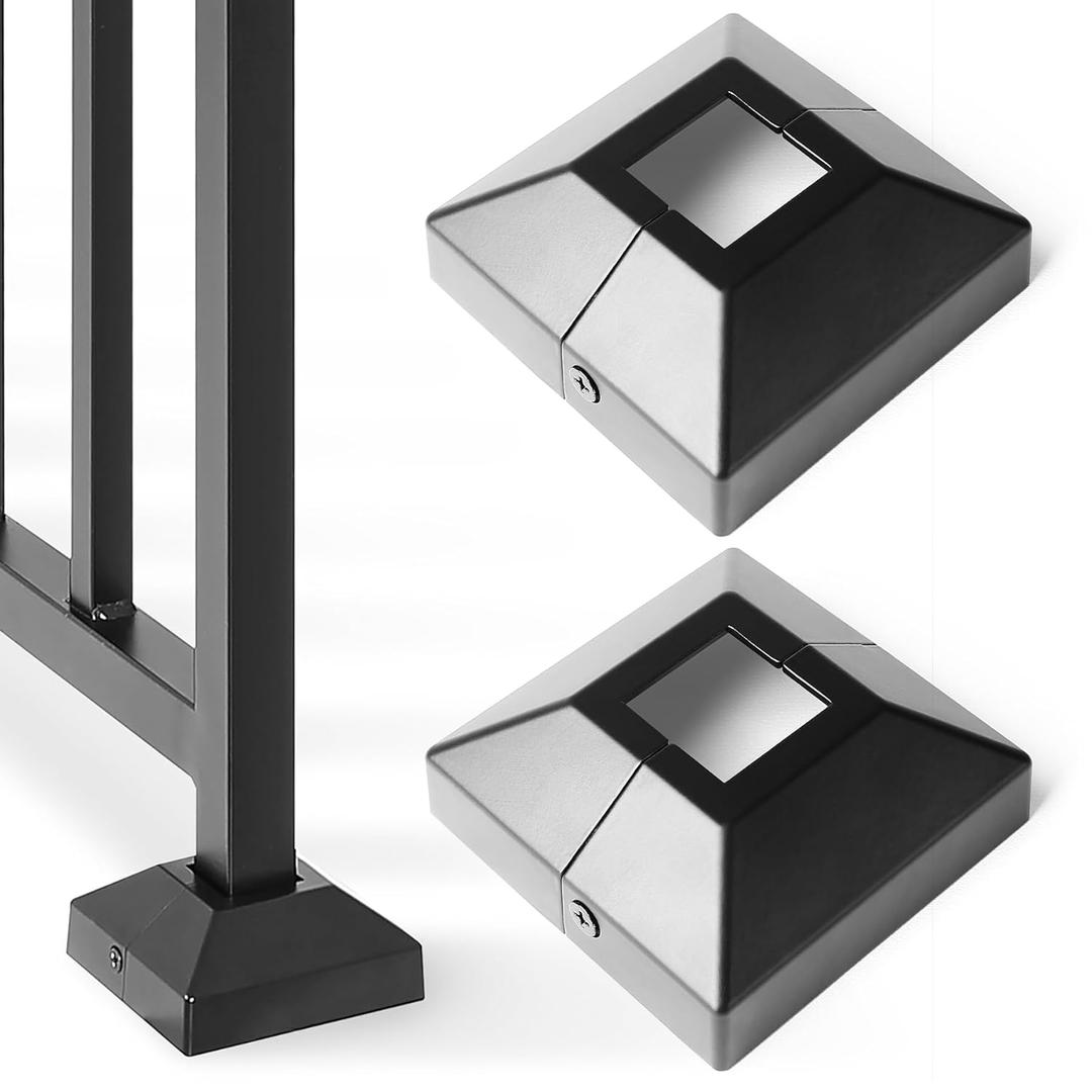 2Pcs 1.25" (1.25" Post/3.5" Base) Aluminum Post Base Cover, Suitable for Iron Stair railings, Balcony railings, Post Skirt Covers (Black)