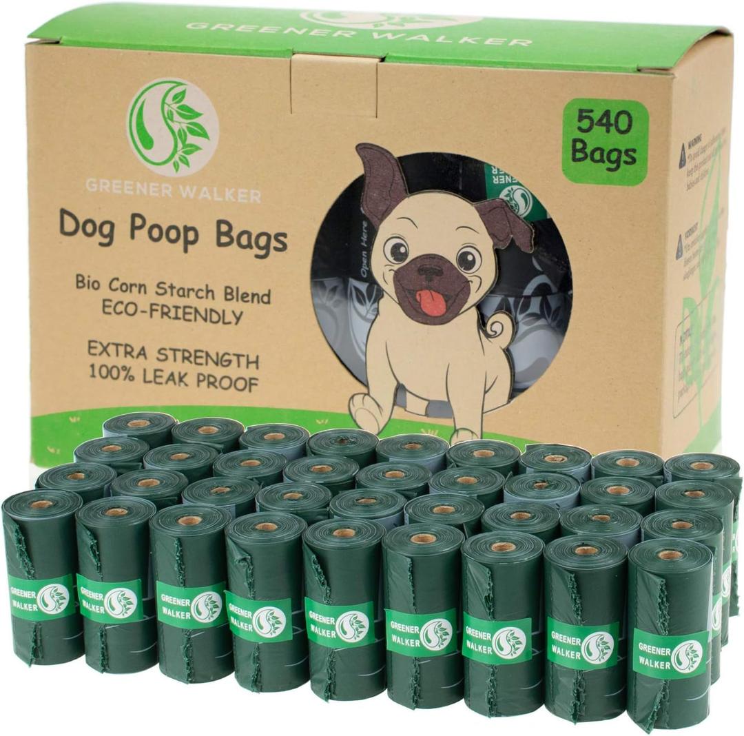 GREENER WALKER Poop Bags for Dog Waste, 540 Bags, Extra Thick Strong 100% Leak Proof Dog waste Bags (Deep Green, )