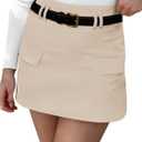 2 x Cicy Bell Mini Skirts for Women High-Waisted Zip Up Casual A-Line Spandex Womens Office Work Wear Faux Pocket (Beige)