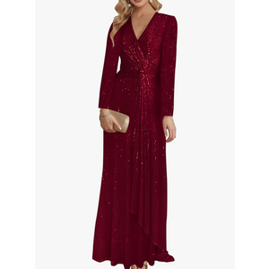 meilun Long Sleeve Sequin Dress for Women Formal Gowns Sparkly V Neck Maxi Dress. Size XL