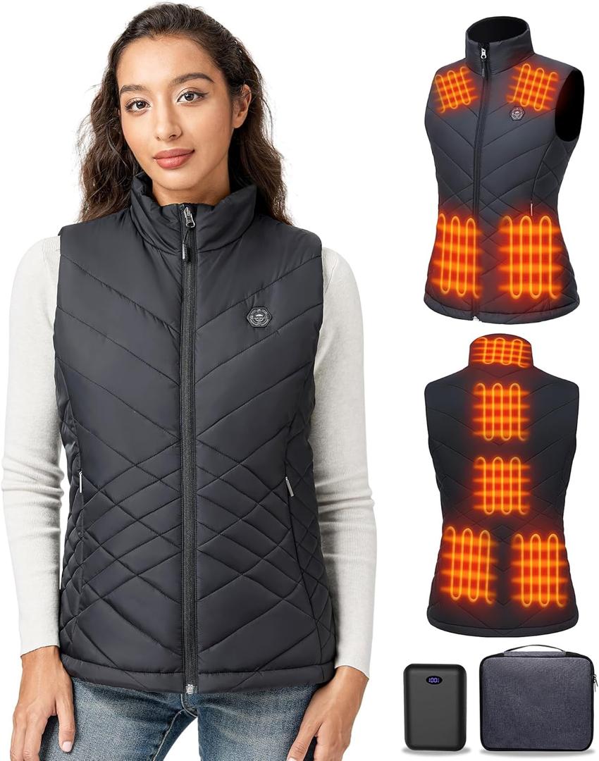 Women's Heated Vest with 16000mAh 7.4V Battery,9 Heating Zones, 4-in-1 Intelligent Switch with Light-Off, Small