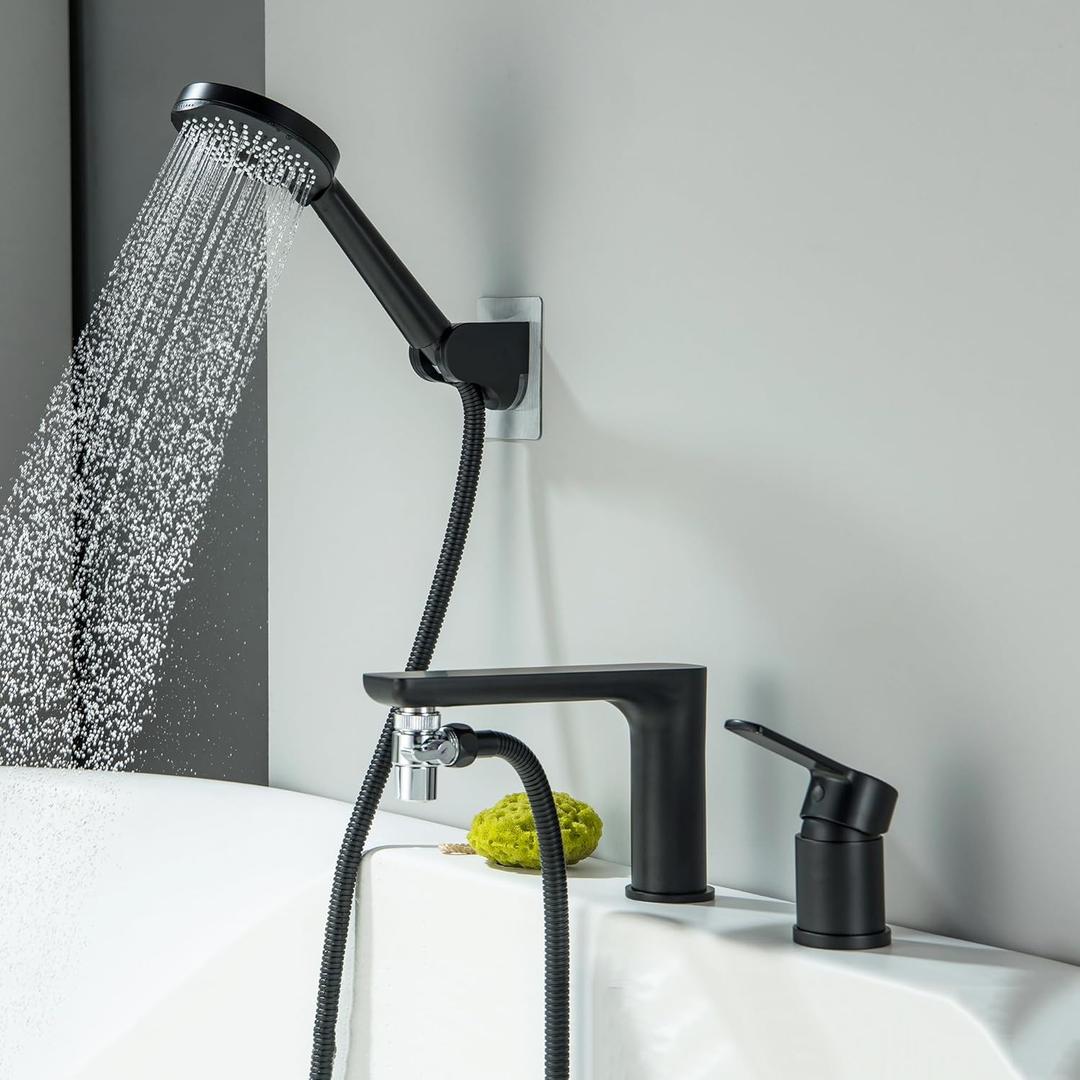 SUBEIXI Roman Tub Faucet with Sprayer, 2 Hole Deck Mount Tub Filler Bathtub Faucet with 5 Modes Hand Shower, Matte Black Bathtub Faucet Set with Water Diverter