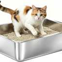 Stainless Steel Litter Box,Cat Litter Box High Sided, 17"L x 13"W x 5.1"H